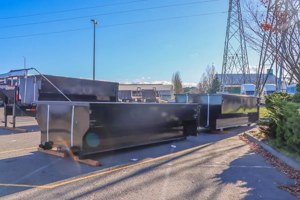 Roll-off dumpster ready for waste disposal at job site for 8 Yard Dumpster Rental in Eagle Mountain